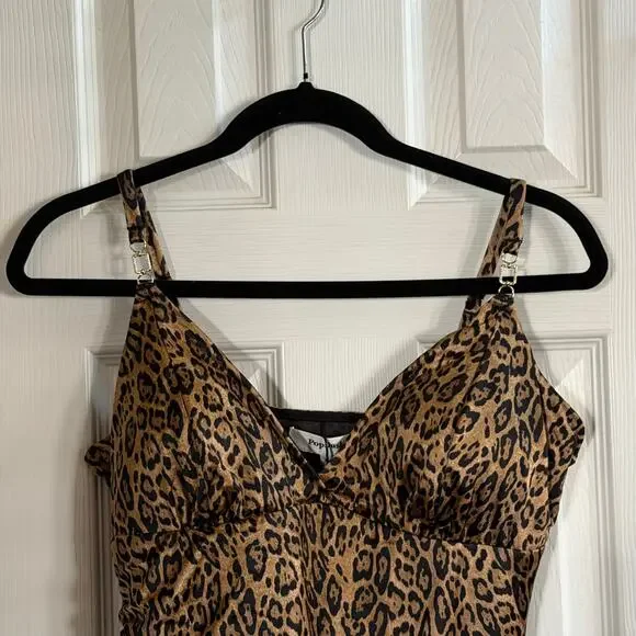 Popilush Satin Goddess Maxi Dress XL Leopard Print Built-In Shapewear Sexy Glam - Picture 3 of 9